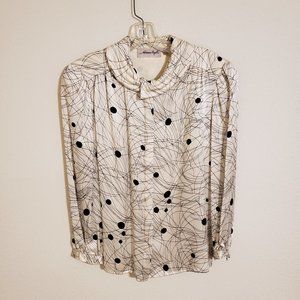 Adrianna Papell White/Black Dot & Line Silk Blouse